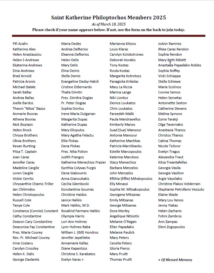 Philoptochos Membership list of names 2022