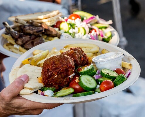 Outdoor Greek food platter